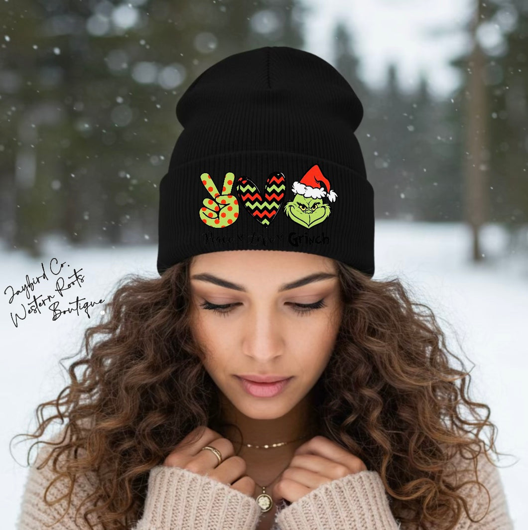 PEACE LOVE GRINCH | BEANIE HAT