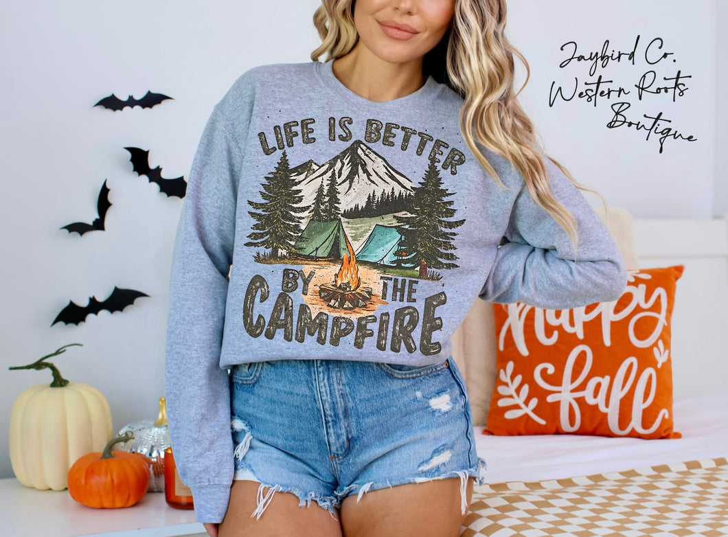 LIFE IS BETTER BY THE CAMPFIRE | ASH GRAY | SPORT GRAY | SAND | FOREST GREEN