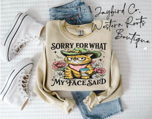 Load image into Gallery viewer, SORRY FOR WHAT MY FACE SAID HOODIE/CREW SWEATSHIRT
