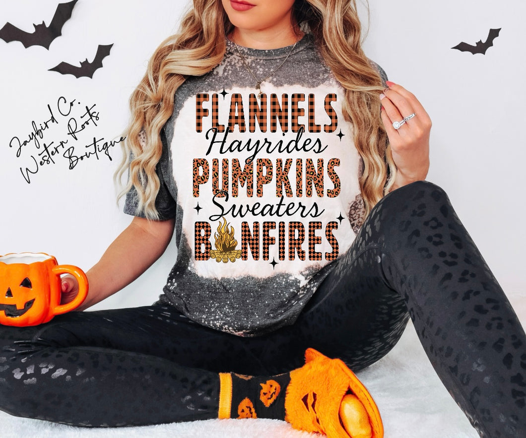 PUMPKINS FLANNELS BONFIRES BLEACHED TEE