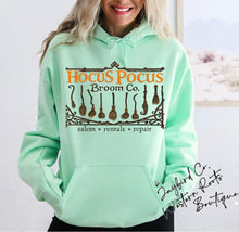 Load image into Gallery viewer, HOCUS POCUS BROOM CO. SWEATSHIRT | MINT GREEN | ORCHID | DARK HEATHER | WHITE
