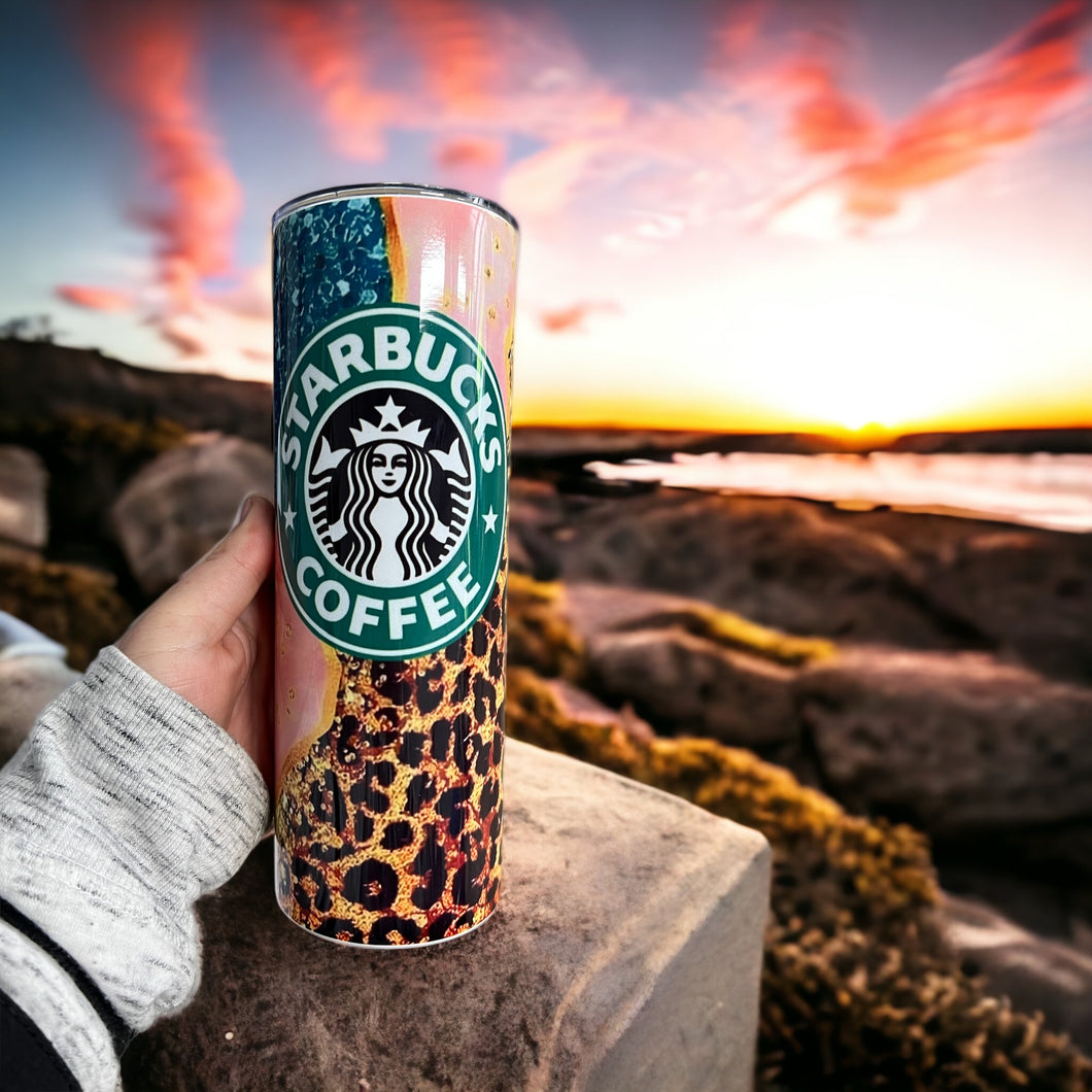 20oz STARBUCKS CHEETAH PRINT GLITTER TUMBLER